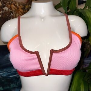 EUC SHEIN retro top BIKINY ribbed style, padding cups Sz L